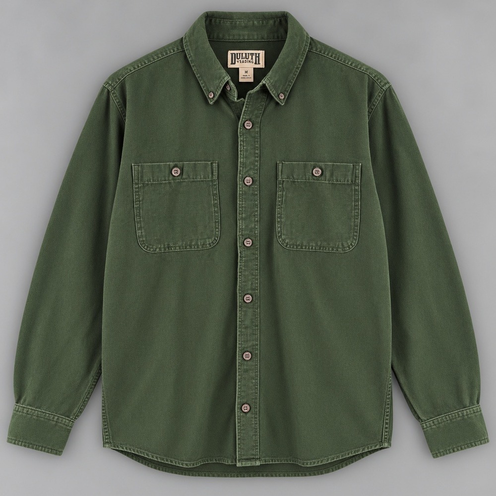 Duluth Trading Co Mens XL Slim Fit Olive Green Long Sleeve Button Down Shirt
